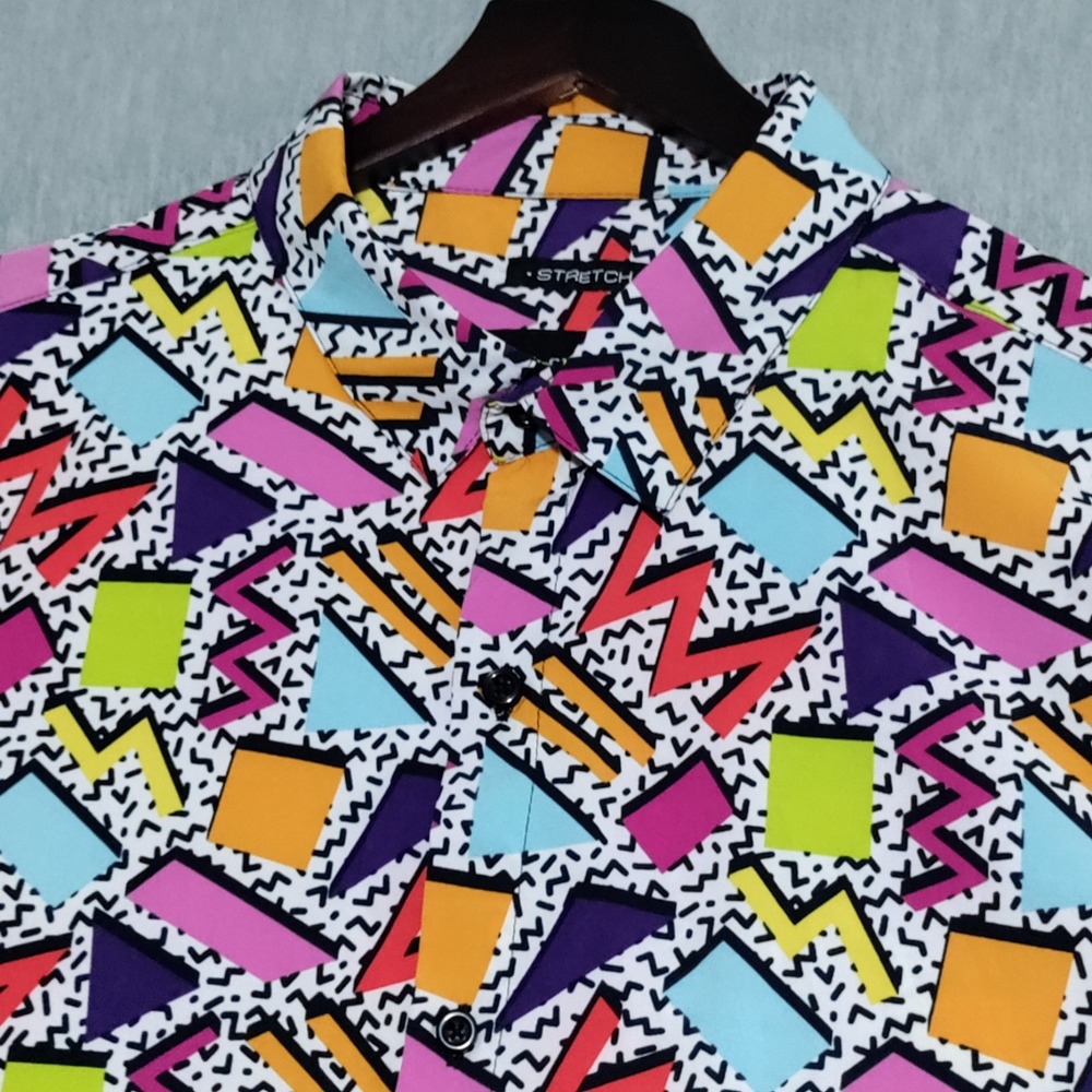 Drill Clothing Company Shirt Mens XL Colorful Stretch Button Up Retro Party Club - Picture 5 of 13